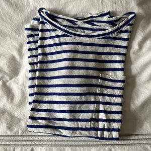 J Crew Linen Pocket Tee, Blue/White Stripe